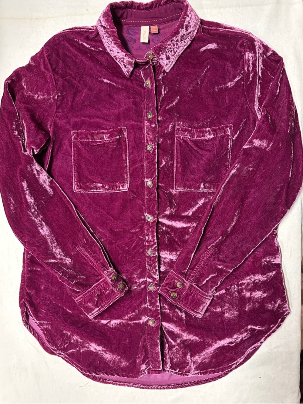 Pilcro Velvet Button-Down Shirt in Deep Berry